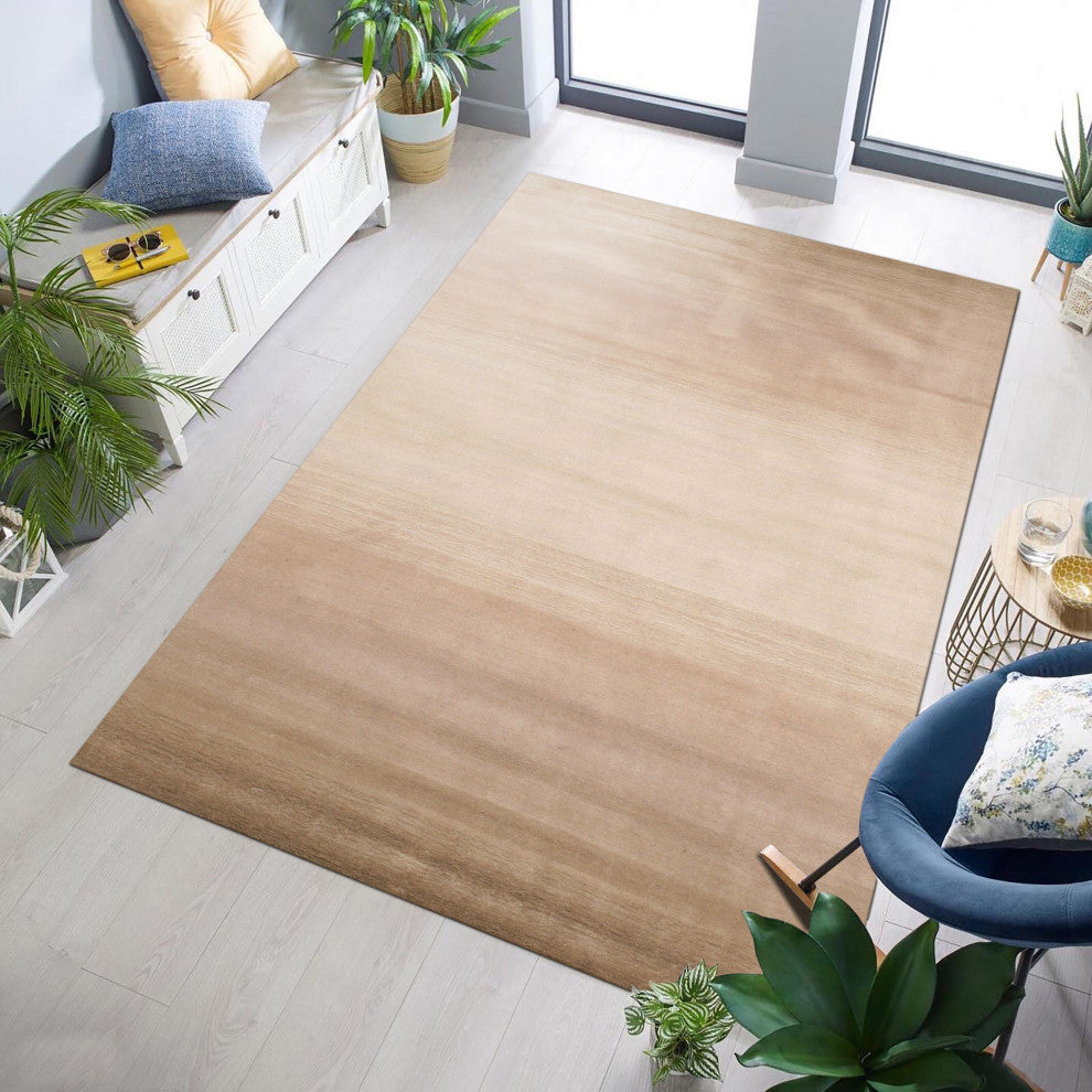 Handmade Wool Beige Transitional Stripe Horizon Rug, 7'9x9'9