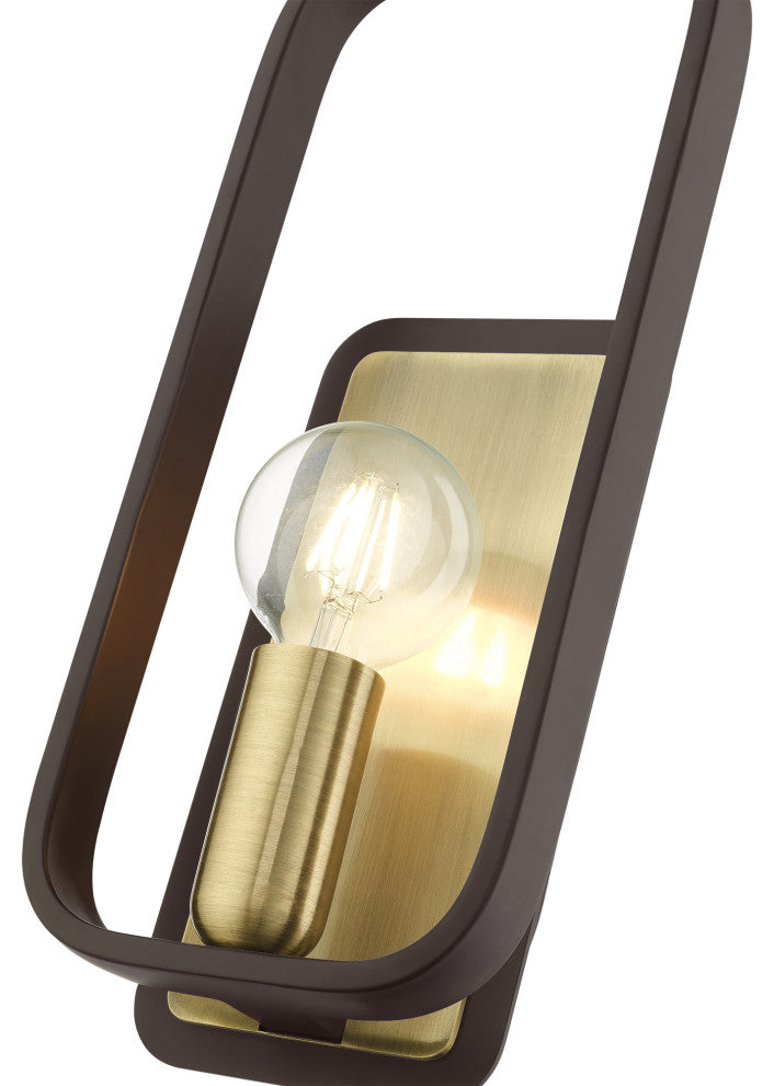 Bronze With Antique Brass Accents Mid Century Modern, Geometric, Single Sconce