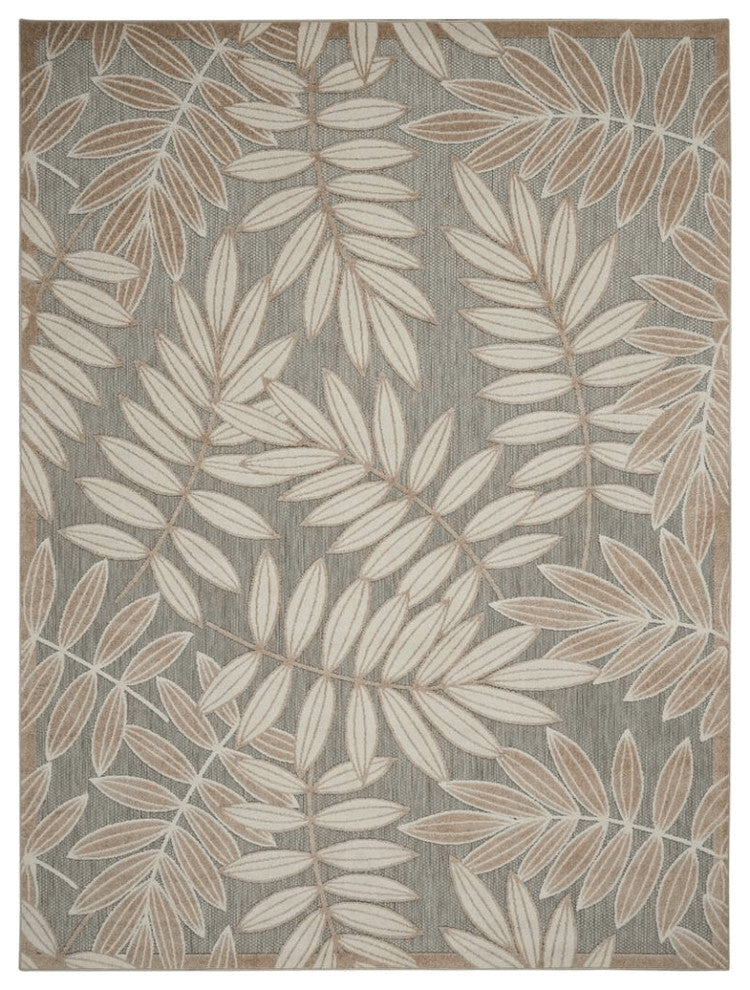 10' X 13' Natural Floral Non Skid Indoor Outdoor Area Rug