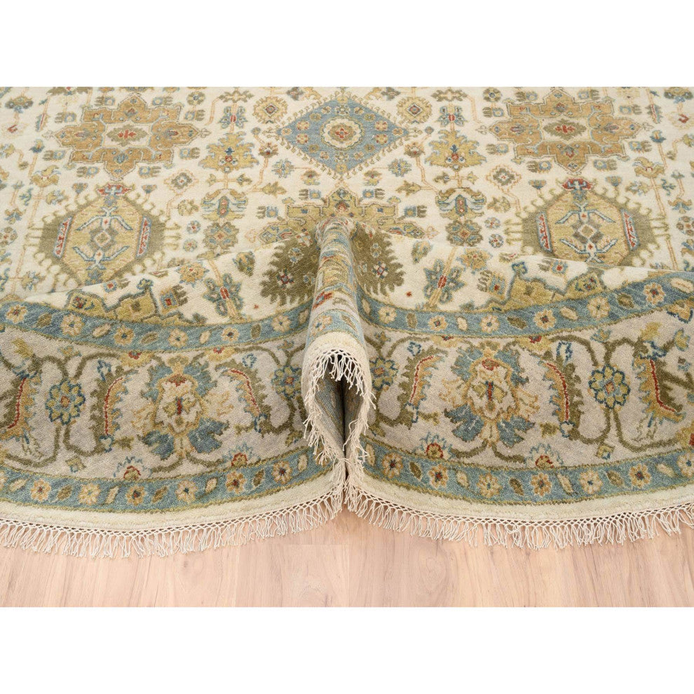 Ivory, Hand Knotted, Karjihooz Design, Wool, Round Rug, 8'10" x 8'10"
