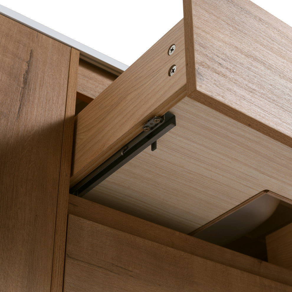 36" Plywood Wall Mounted Bath Vanity Set, Imitative Oak, Gel Basin