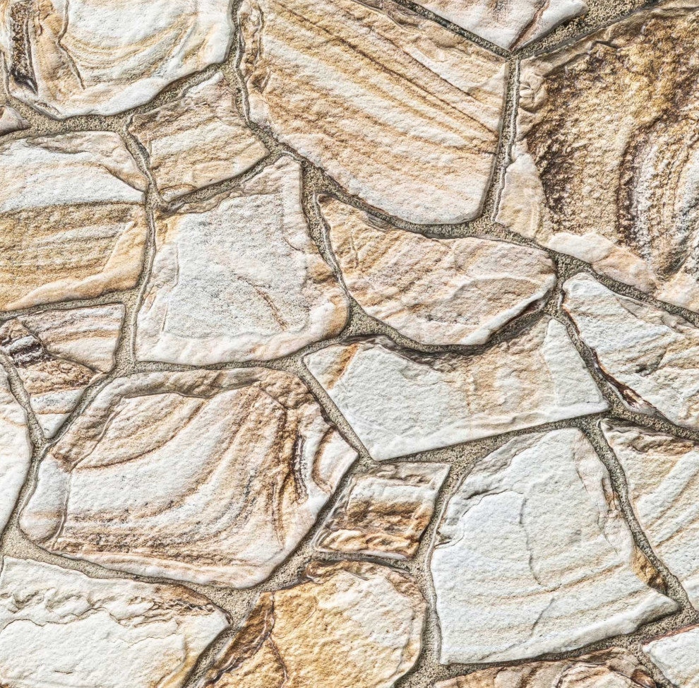 Faux Stone PVC 3D Wall Panels, Ivory Brown, Set of 10, Covers 51 sq ft