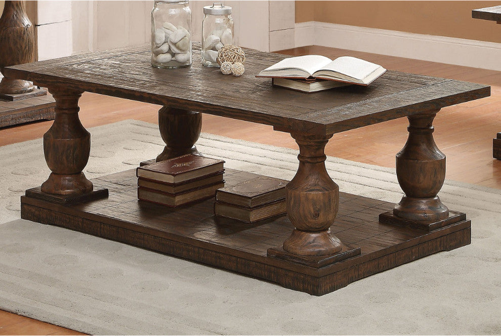 Wooden Sofa Table With Oversized Balustrade Turned Legs, Brown