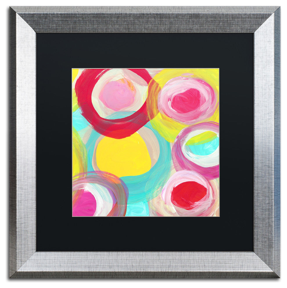 'Colorful Sun Circles Square 5' Framed Art, Silver Frame, Black Matte, 16x16