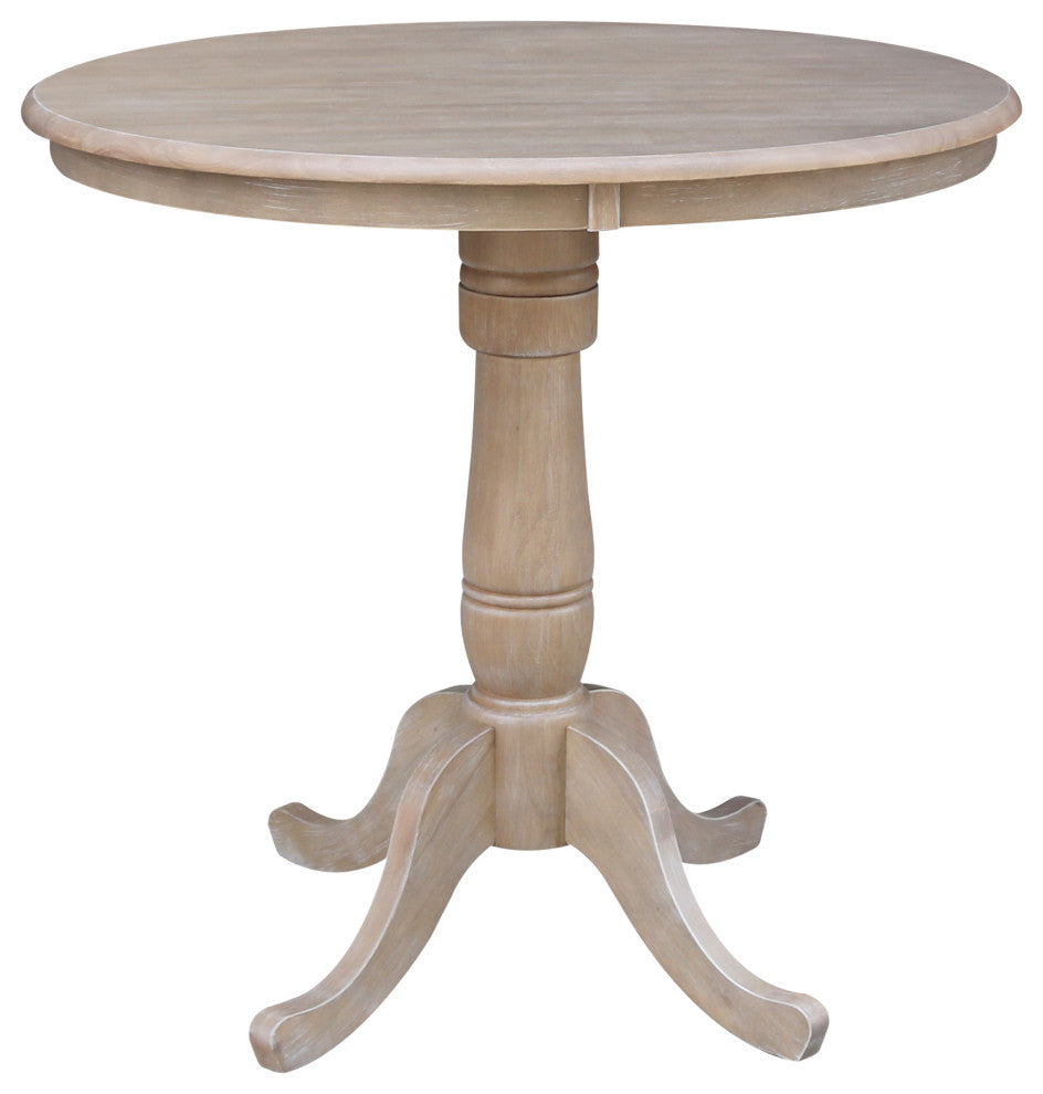 Round Top Pedestal Table, Washed Gray Taupe, 36 Inch Round
