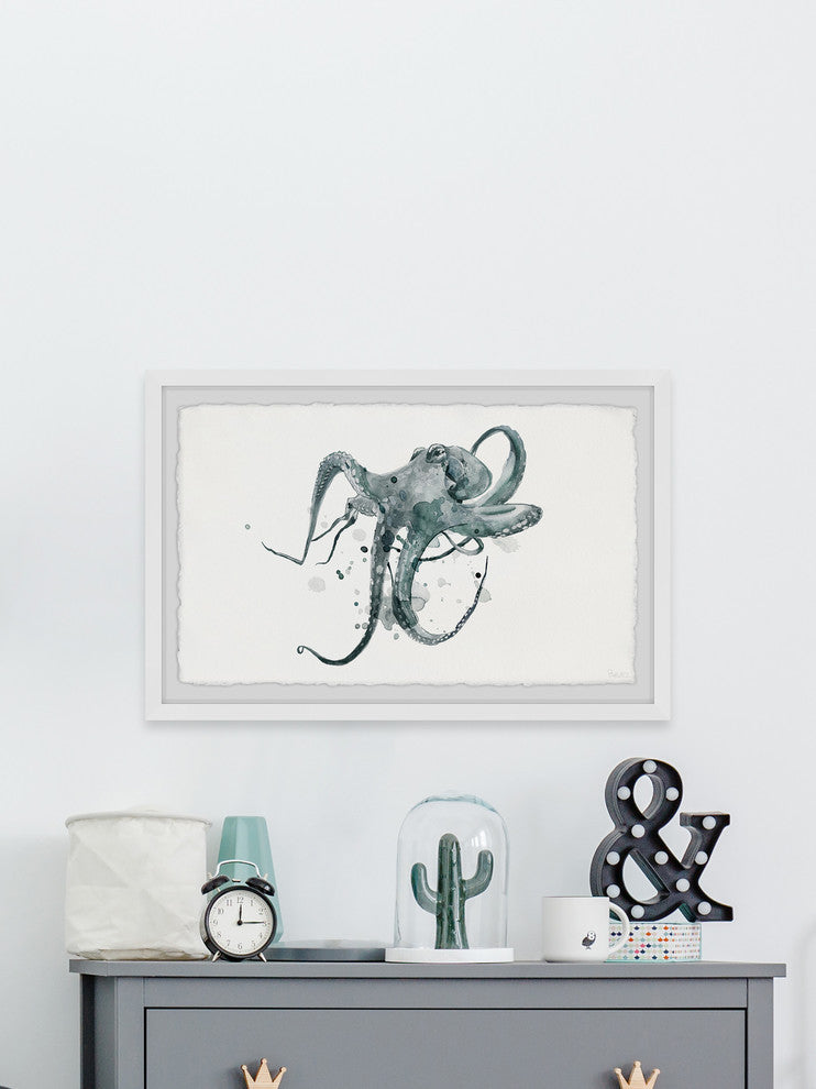 "Wondering Octopus" Framed Painting Print, 24"x16"
