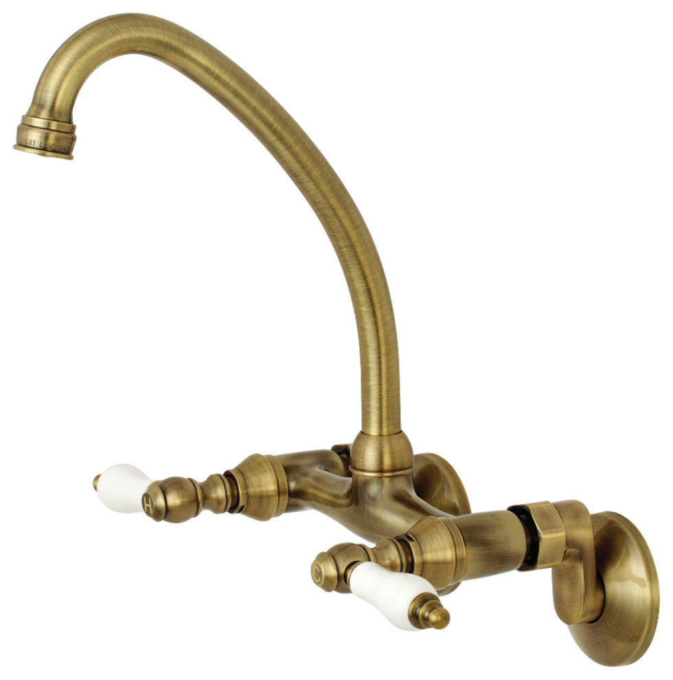 Kingston Brass Two-Handle Wall Mount Kitchen Faucet, Antique Brass
