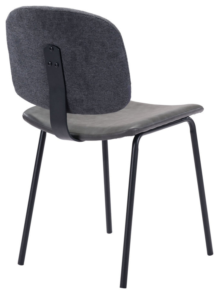 Dining Chair, Set of 2, Faux Vinyl Leather, Steel, Gray, Black, Cafe