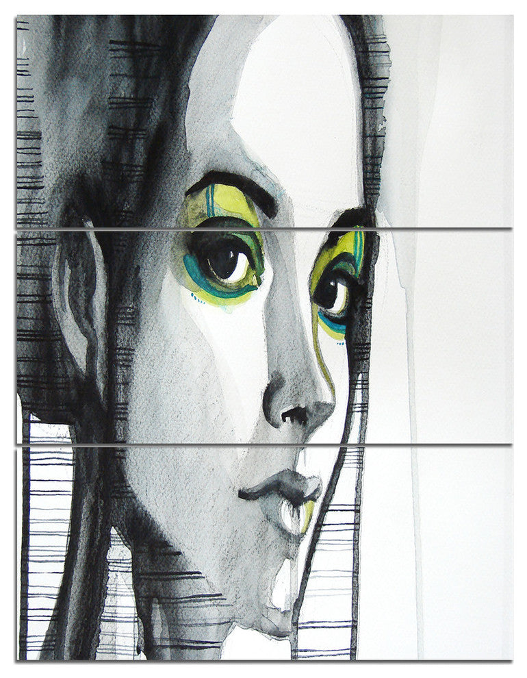 "Black Illustrated Girl" Metal Wall Art, 3 Panels, 28"x36"
