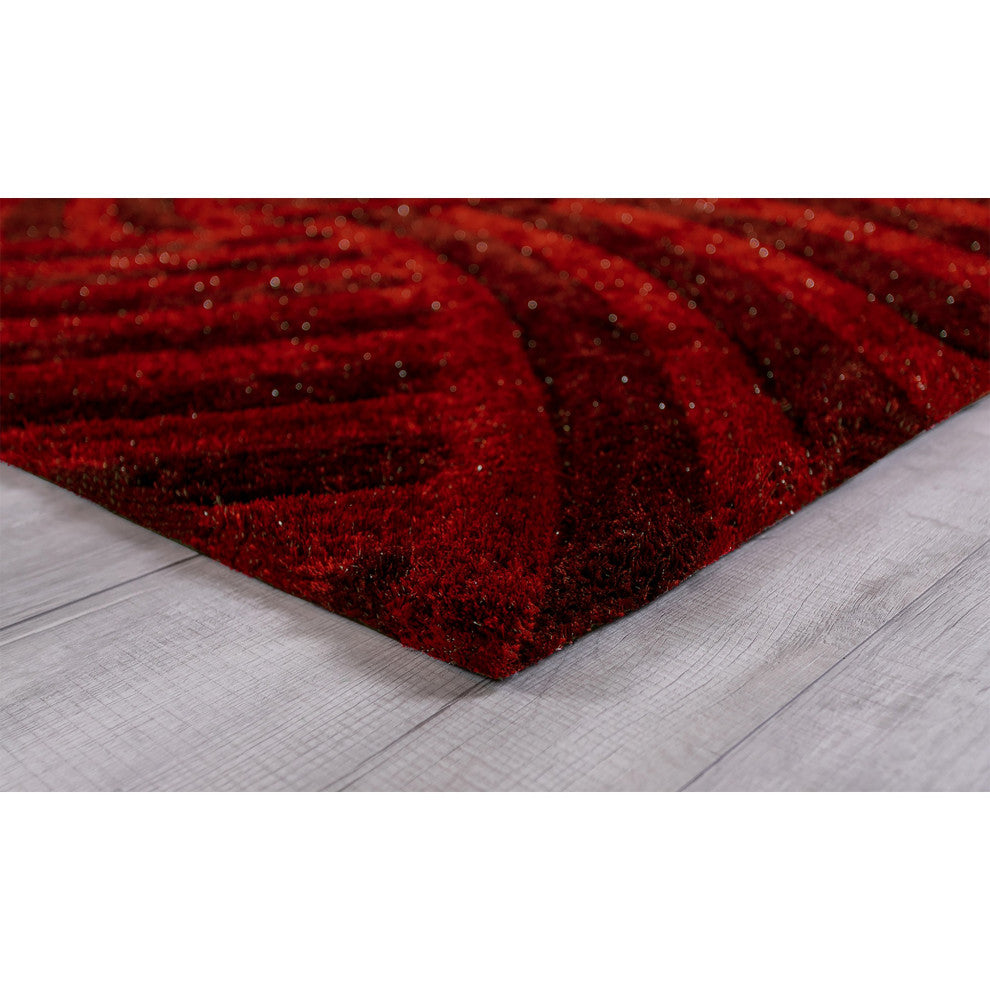 2 x 8 Burgundy Geometric Illusion Runner Rug