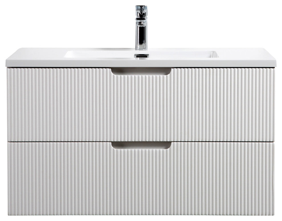 Themis Series White Wall Mount Vanity With A Integrated Sink, 36"
