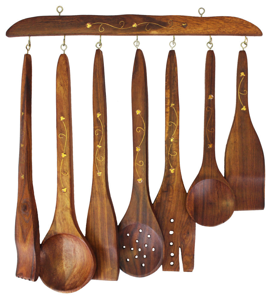 Natural Geo Handcarved Decorative Wooden Kitchen Spoon Set