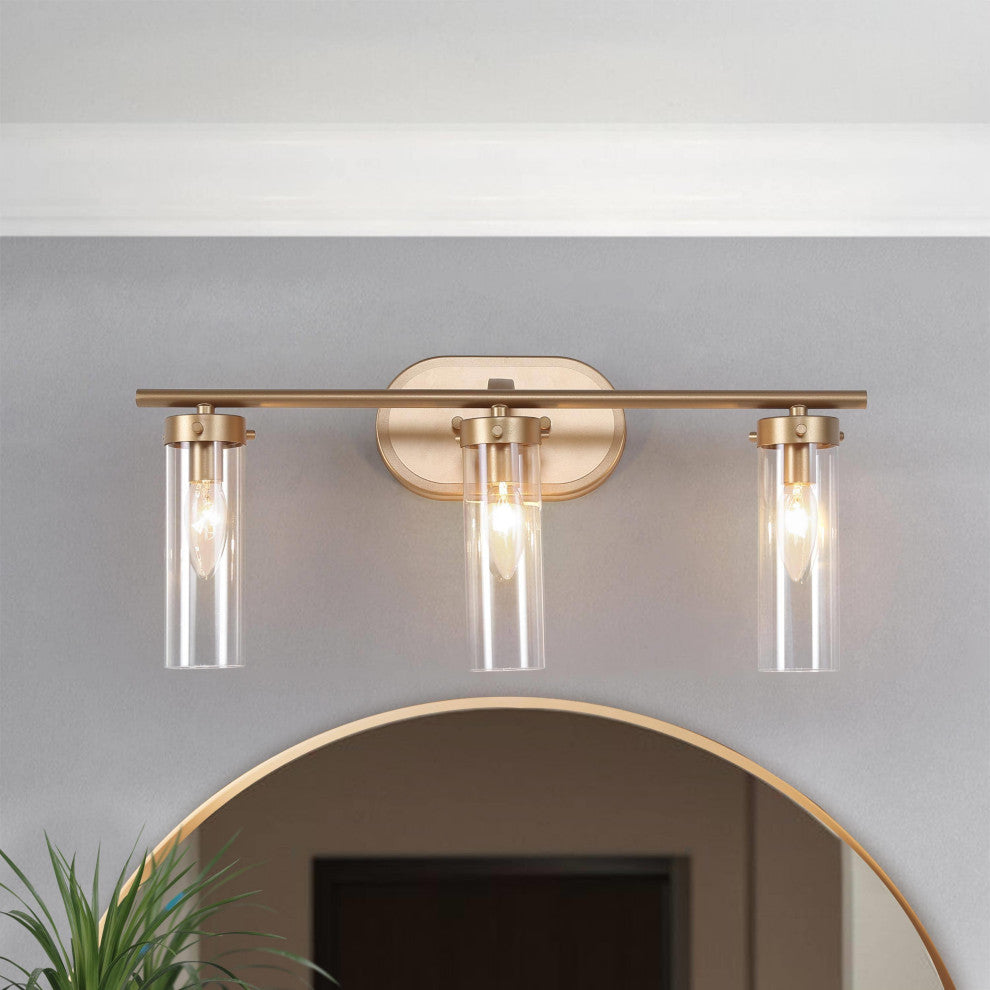 LNC Modern Gold Bathroom Vanity Light, with Clear Glass, 3 Lights