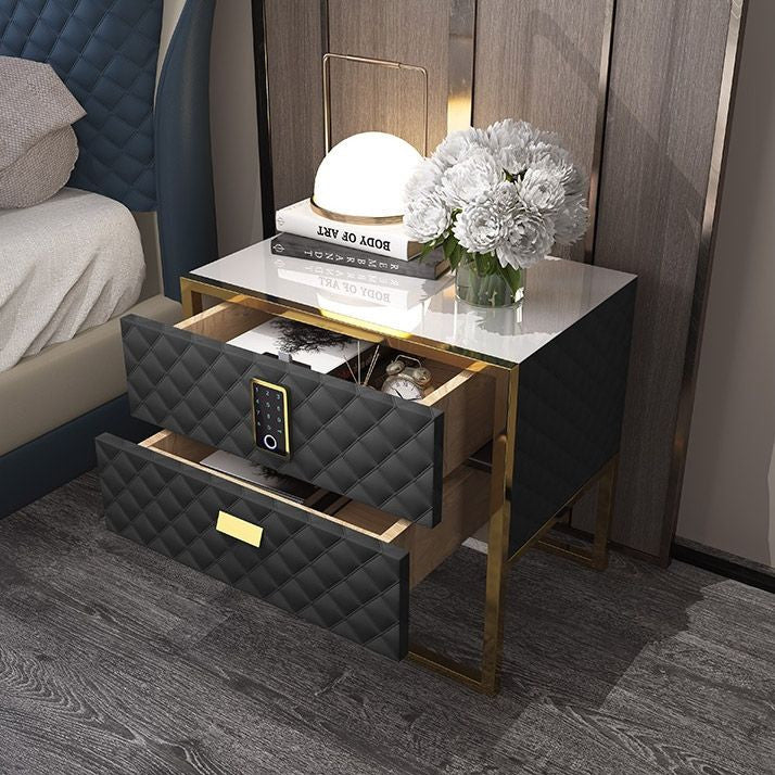2 Drawers Bedroom Nightstand with Electronic Lock Stainless Steel Base, Black