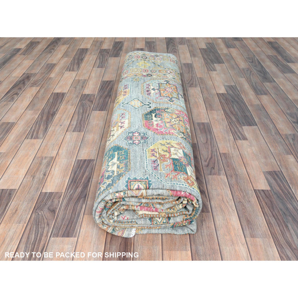 Silver Blue, Afghan Super Kazak Pure Wool Hand Knotted Rug, 9'9"x14'1"