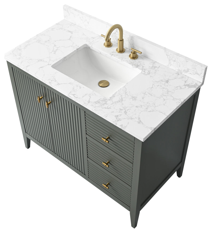 Vanity Art Freestanding Vanity, Vintage Green, 42", Single Sink, Golden Brushed