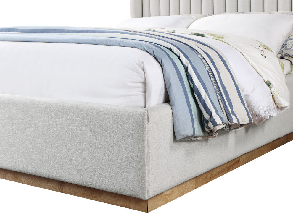 Logan Beige Linen Textured Fabric Twin Bed, Cream, Full