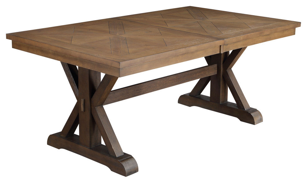 ACME Pascaline Dining Table, Gray Fabric, Rustic Brown and Oak Finish