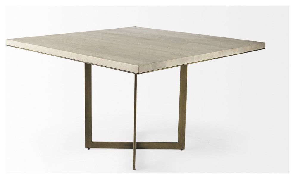 Modern Square Wood and Gold Dining Table