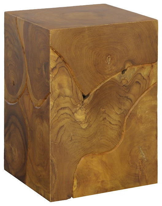 Warm Red Teak Slice Stool, Square