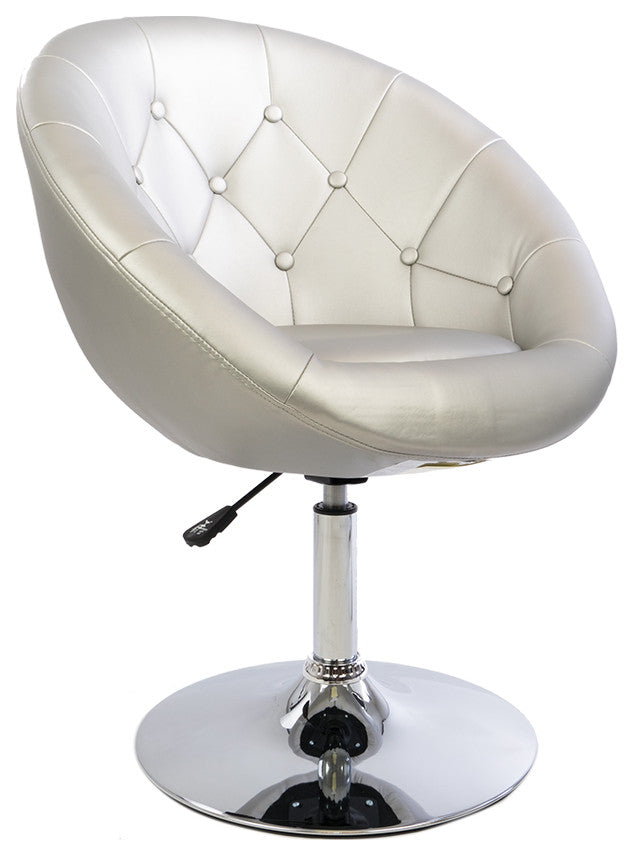 Antoinette Round Tufted Vanity Chair, Silver Shimmer