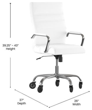 Whitney High Back Executive Swivel Office Chair with Black Frame & Arms, White Leathersoft/Chrome Frame