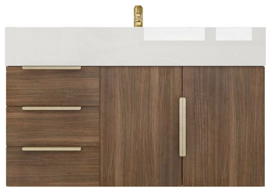 Madison 36" Wall Mounted Vanity With Reinforced Acrylic Sink, Rosewood