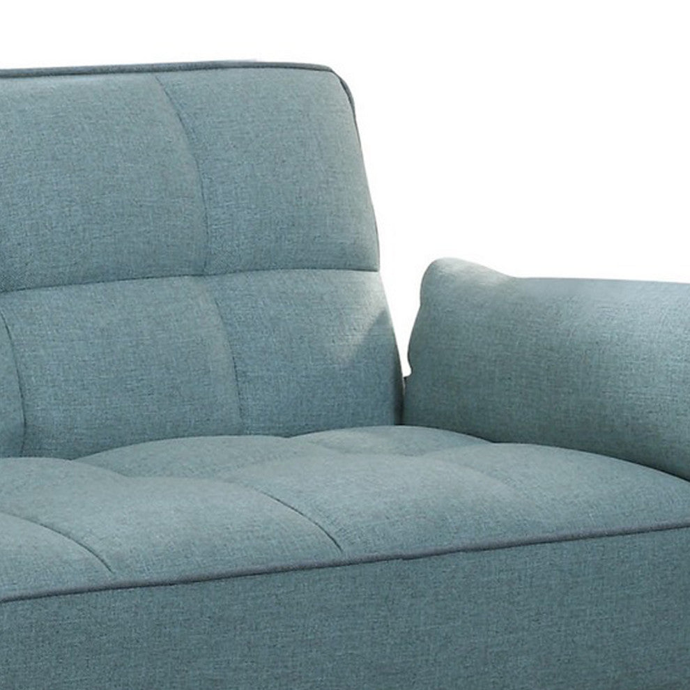 Benzara BM242070 Tufted Stitching Fabric Sofa Bed With Splayed Legs, Blue