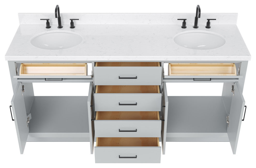 Ariel Hepburn 72"  Double Oval Sinks Vanity, Carrara Quartz, Gray