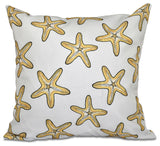 Soft Starfish, Geometric Print Pillow, Gold, 16"x16"