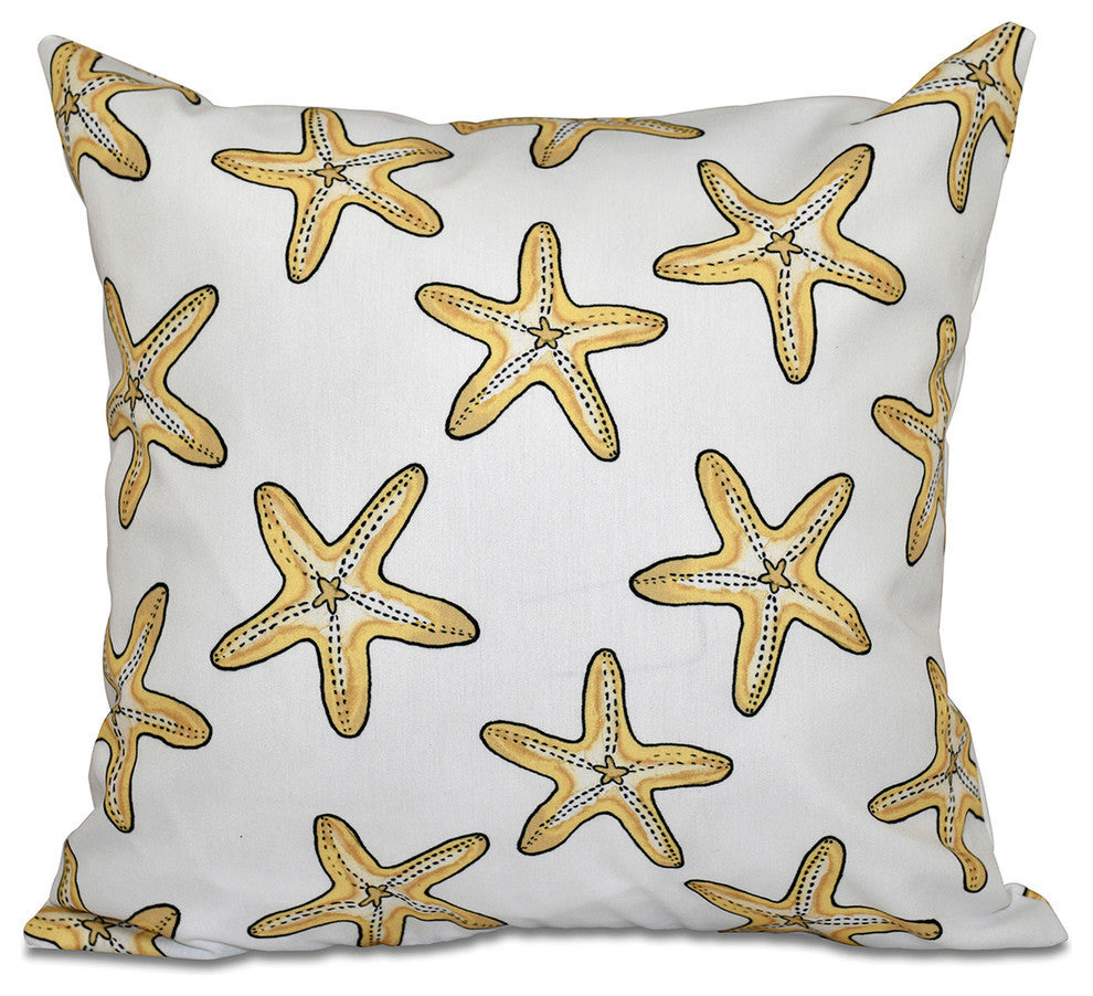 Soft Starfish, Geometric Print Pillow, Gold, 16"x16"
