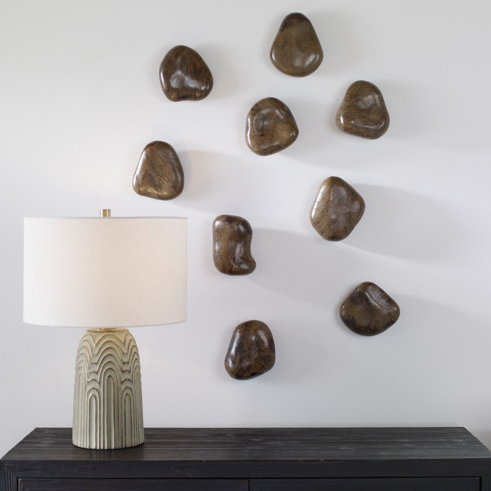 Uttermost Pebbles Walnut Wood Wall Decor, S/9