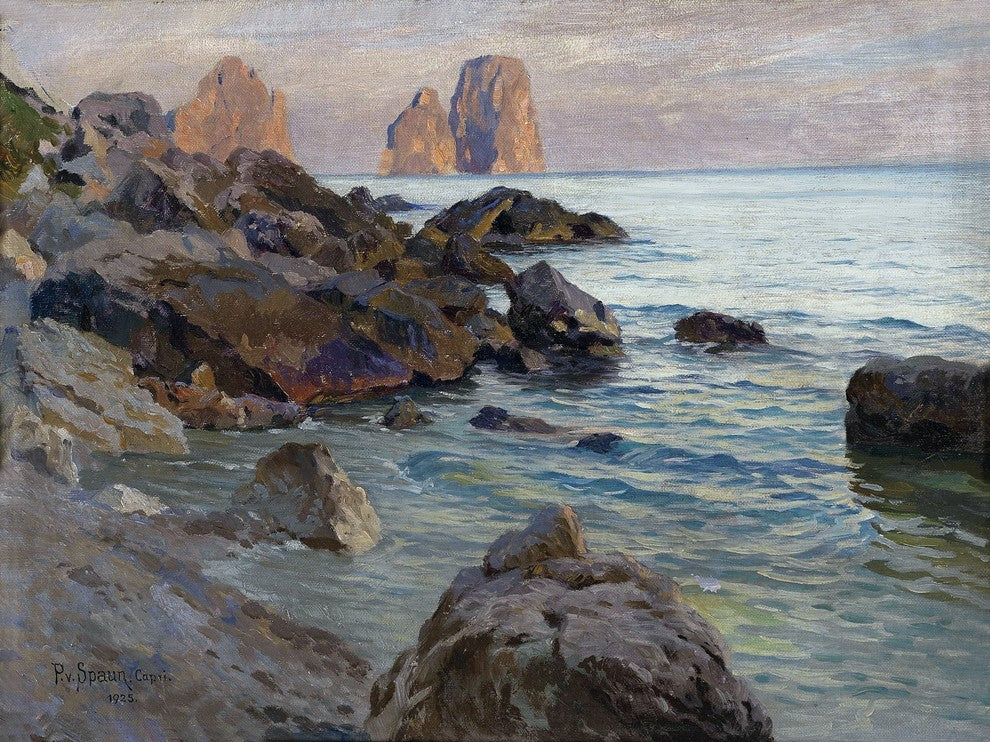Seascape Sea Rocks in Capri P. Spaun Tile Mural Wall Backsplash, 6"x8", Matte
