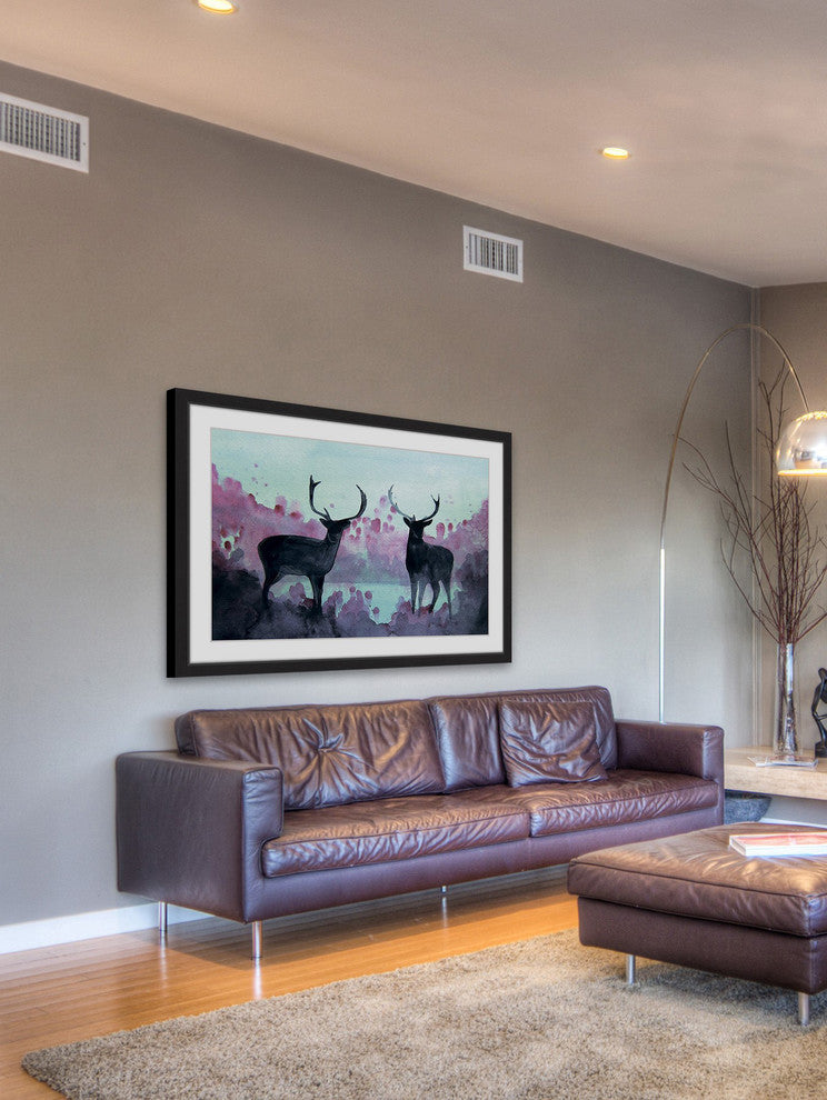 "Watercolor Moose" by Christine Lindstrom Framed Painting Print, 30x20