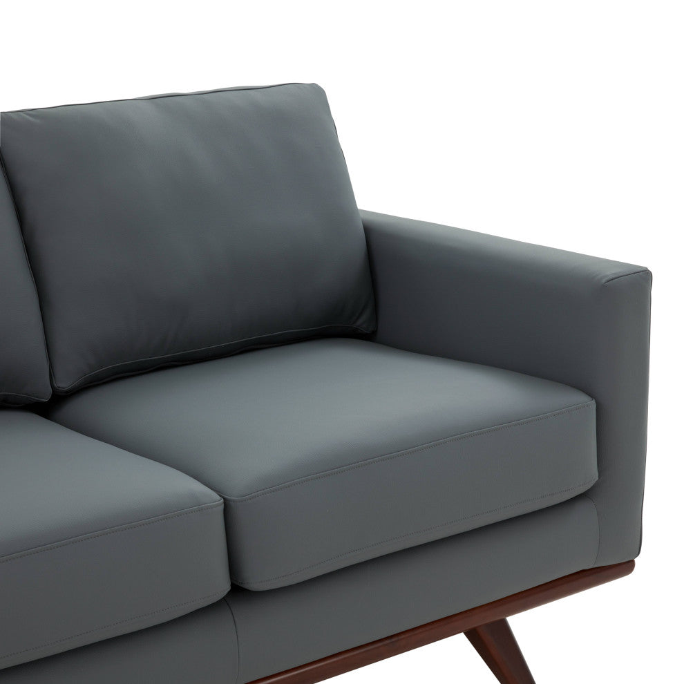 LeisureMod Chester Mid-Century 3-Seater Leather Modern Sofa, Gray