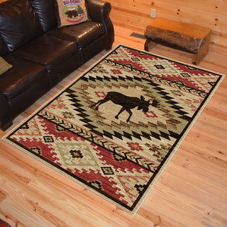 Lodge King High Country Multi Rustic Moose Area Rug, 2'3"x7'7"