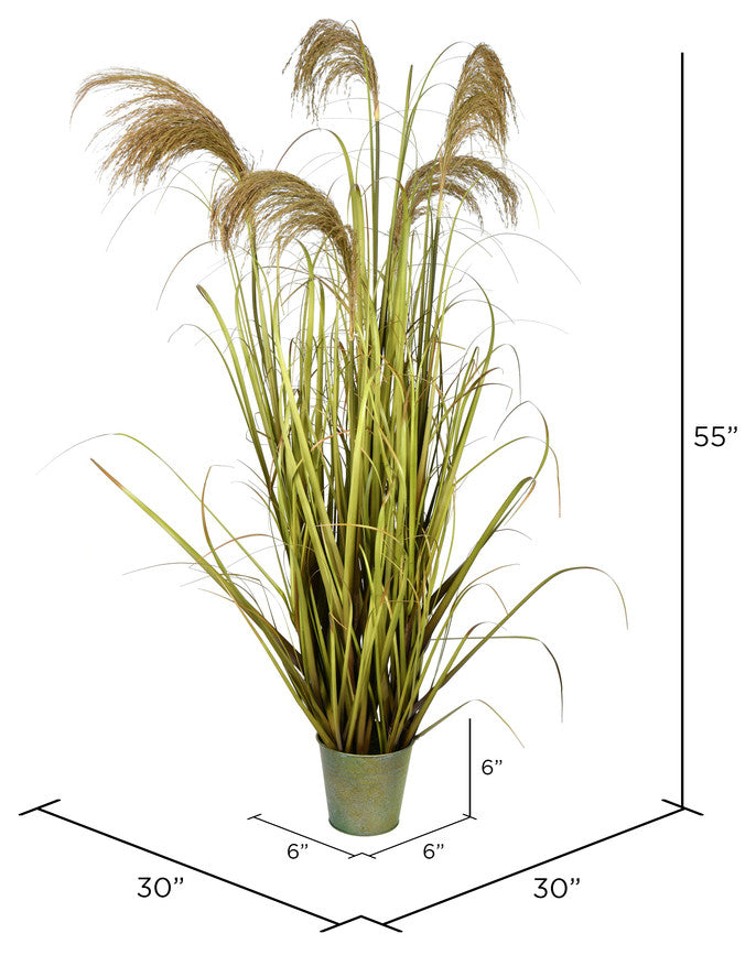 Vickerman 55" Artificial Potted Green Grass and Natural Reeds