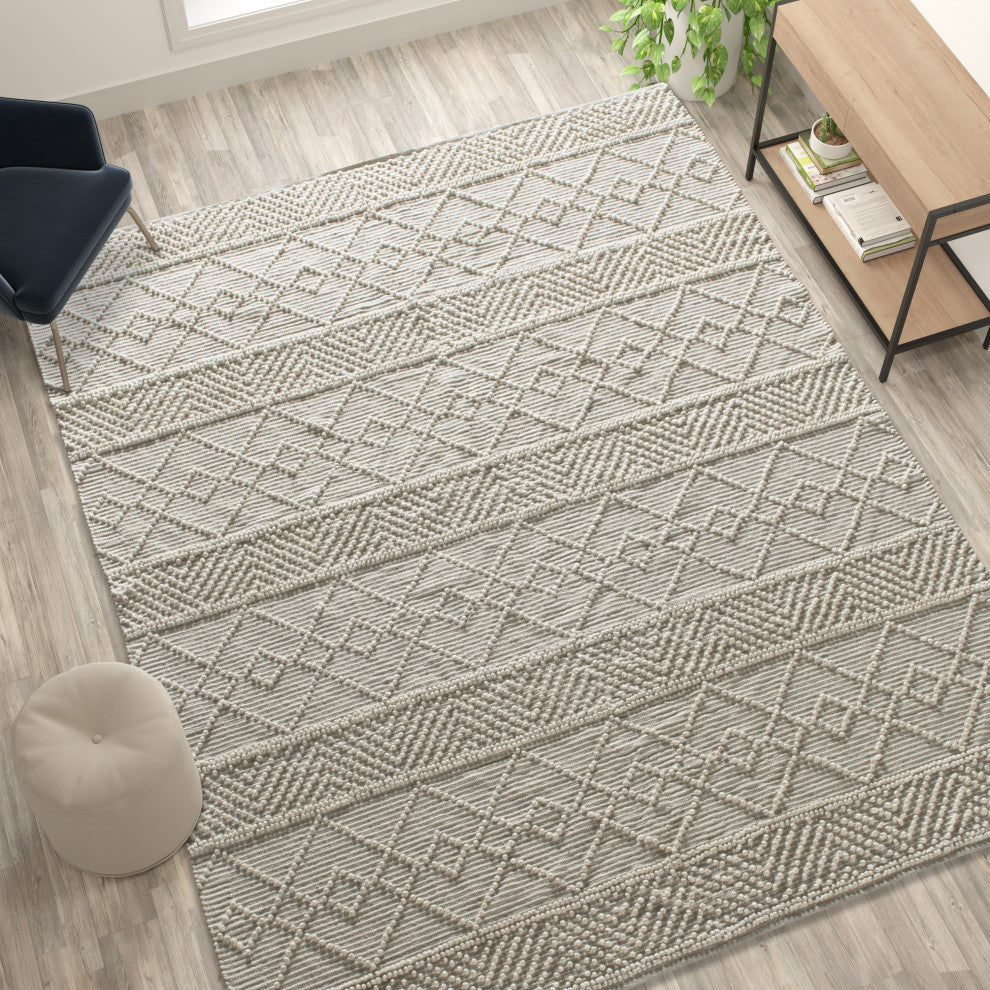 Casey Collection Rectangle 8' x 10' Ivory Geometric Design Handwoven Area Rug