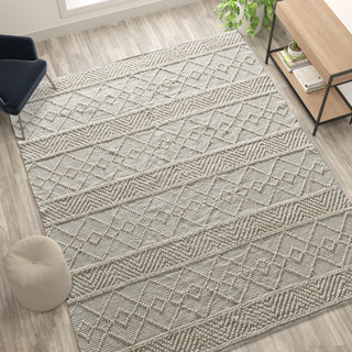 Casey Collection Rectangle 8' x 10' Ivory Geometric Design Handwoven Area Rug