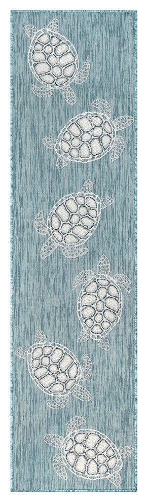 Carmel Seaturtles Indoor/Outdoor Rug, Aqua, 1'11"x7'6" Runner