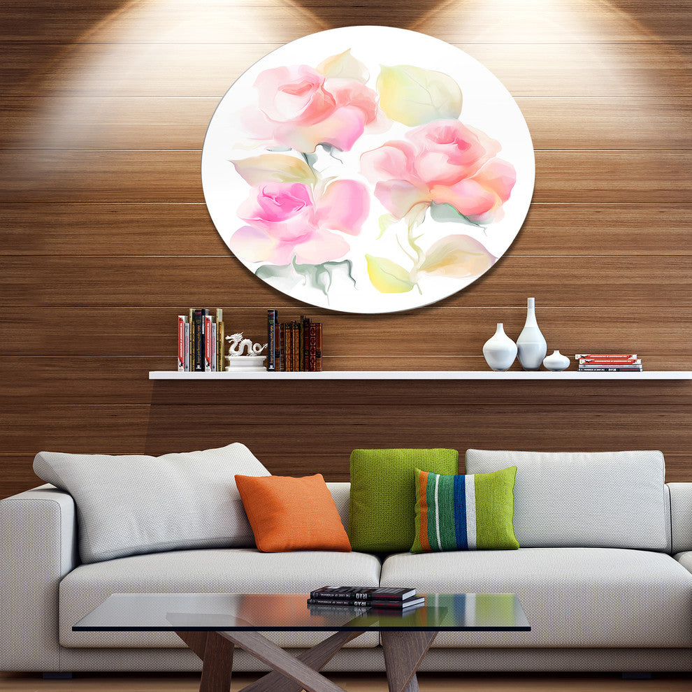 Beautiful Pink Rose Flowers, Animal Round Metal Wall Art, 23"