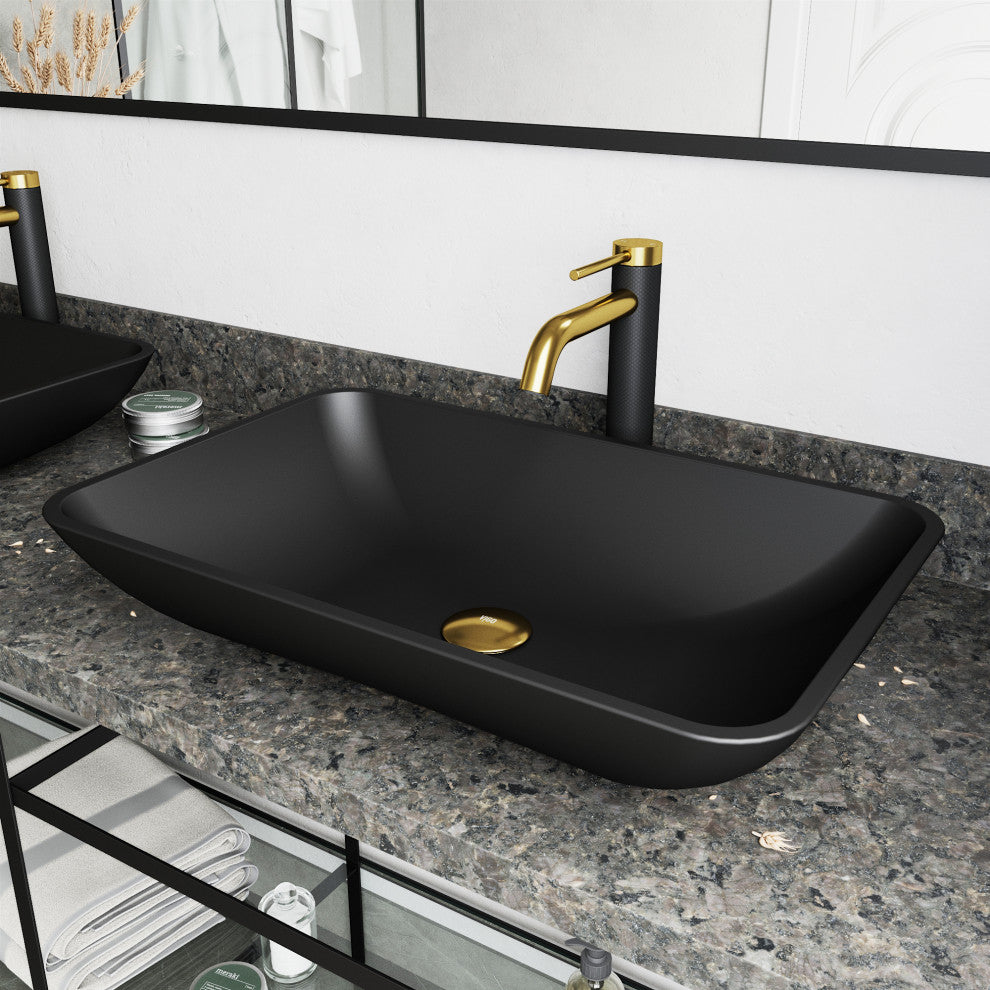 Hadyn 22"L x 14"W Glass Vessel Sink and Lexington 10"H Faucet Set