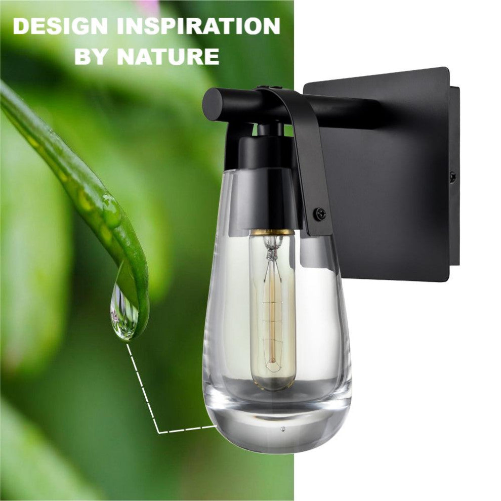 Black Raindrop Wall Sconce With Clear Glass