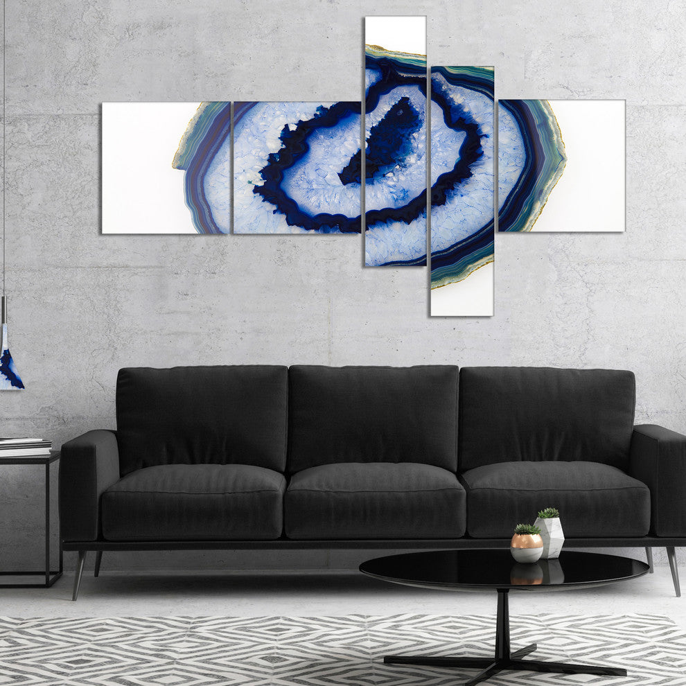 Slice of Beautiful Blue Agate, Abstract Canvas Wall Art Print, 60"x32", 5 panels