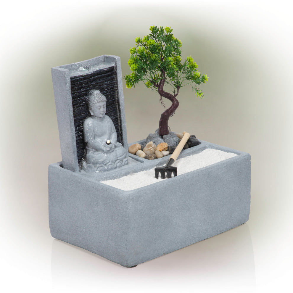 Buddha Bonsai Garden Tabletop Fountain with LED Light