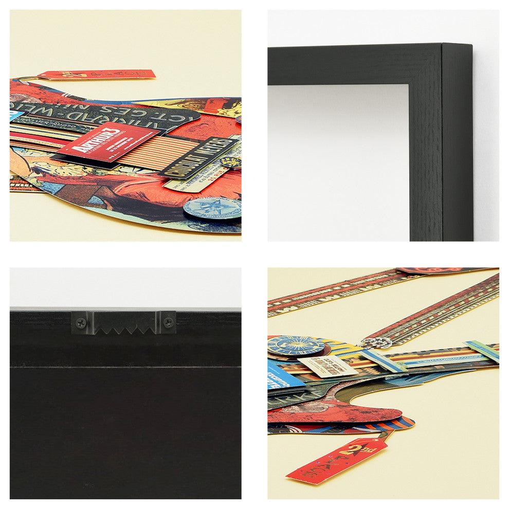 Electric Guitar Hand Made Dimensional Collage Framed Wall Art Under Glass