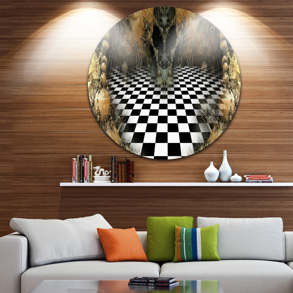 Geometric Composition Wide View, Abstract Art Disc Metal Artwork, 11"