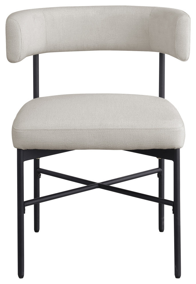 Rivage Durable Linen Textured Fabric Dining Chair, Set of 2, Beige, Matte Black Finish