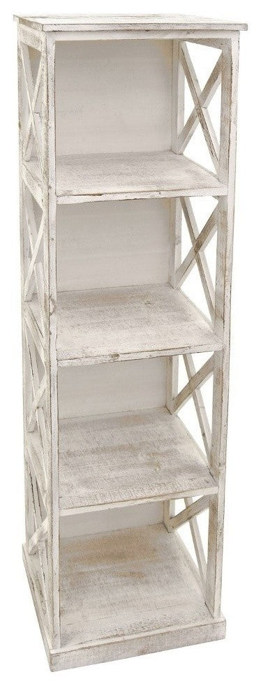Wooden 4 Shelves Storage Rack, Distressed White