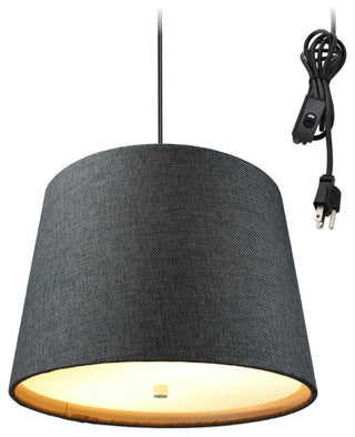 2 Light Swag Plug-In Pendant 14"w Granite Gray Burlap with Diffuser, Black Cord
